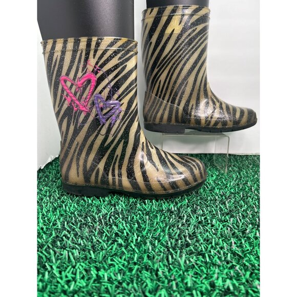 Shake it up Girls Zebra Print Rain Boots‎ with Heart Design Size 3 - Picture 1 of 8